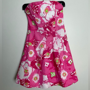 Lilly Pulitzer Hotty Pink Cherry Bloom Floral‎ Strapless Dress